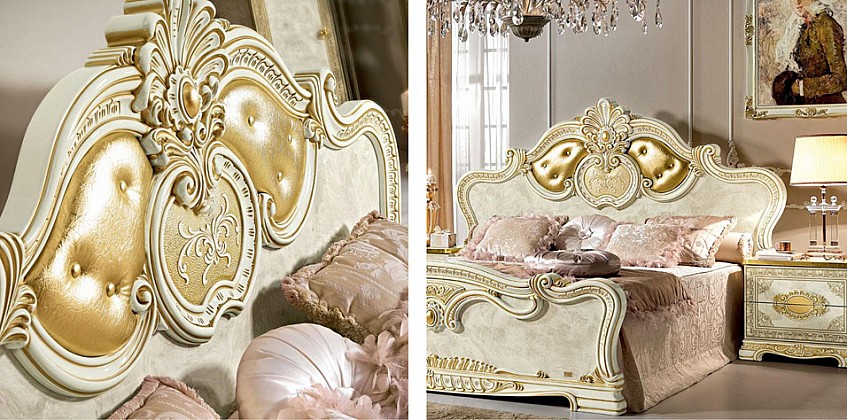 Κρεβάτι king size Ιταλίας εκρού LEONARDO με διακόσμηση στο κεφαλάρι (197X200) (LEON3)