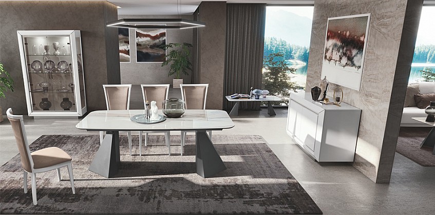 Τραπέζι τραπεζαρίας με κεραμικό top ELITE BIANCO (ELCR20)