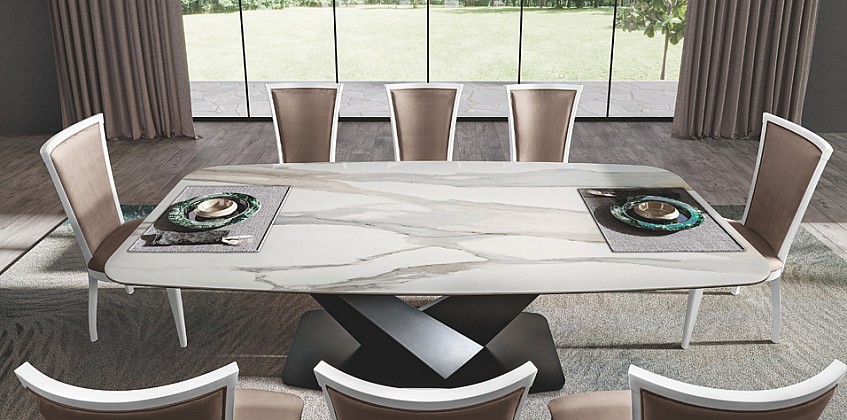 Τραπέζι τραπεζαρίας με κεραμικό top ELITE BIANCO (ELIC20)