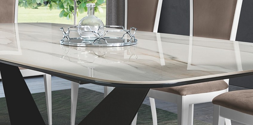 Τραπέζι τραπεζαρίας με κεραμικό top ELITE BIANCO (ELIC20)