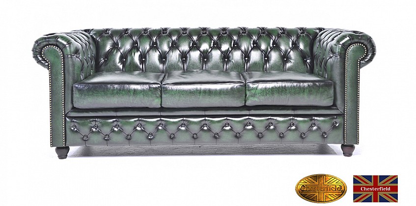 Γνήσιος δερμάτινος καναπές Chesterfield τριθέσιος (BGA3)
