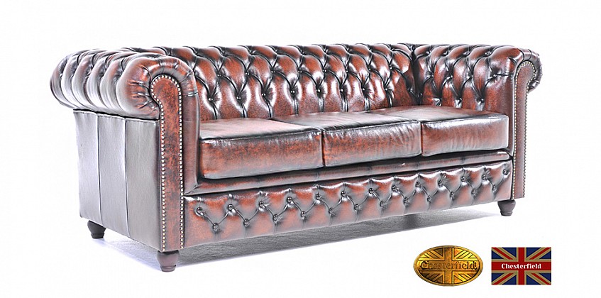 Γνήσιος δερμάτινος καναπές Chesterfield τριθέσιος (BKA3)