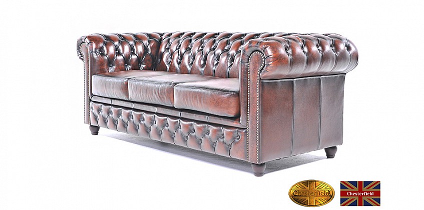 Γνήσιος δερμάτινος καναπές Chesterfield τριθέσιος (BKA3)