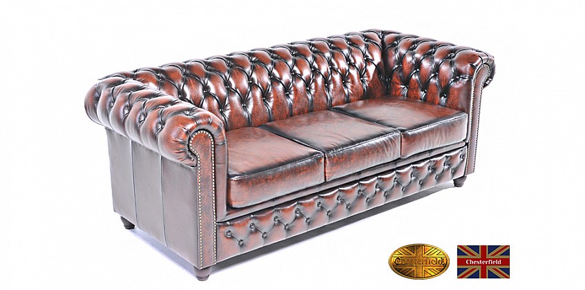 Γνήσιος δερμάτινος καναπές Chesterfield τριθέσιος (BKA3)