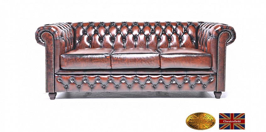 Γνήσιος δερμάτινος καναπές Chesterfield τριθέσιος (BKA3)