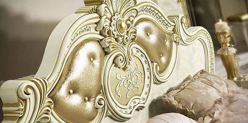 Κρεβάτι king size Ιταλίας εκρού LEONARDO με διακόσμηση στο κεφαλάρι (197X200) (LEON3)