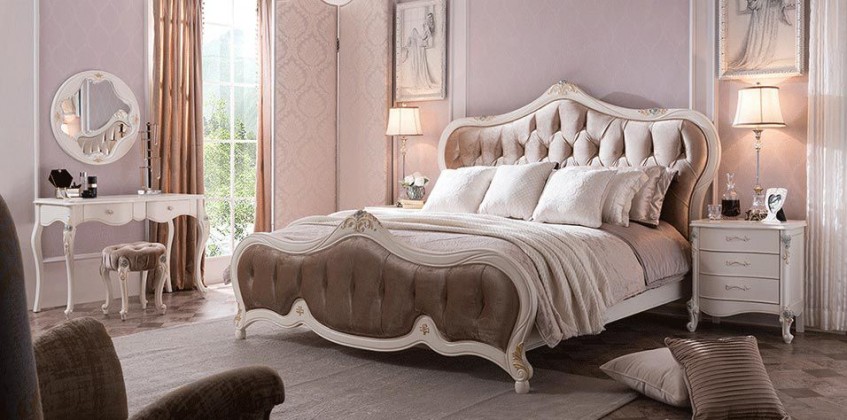 Κρεβάτι με βελούδινο κεφαλάρι & ποδαρικό vintage (102S) (150Χ200)