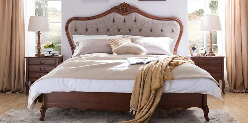 Κρεβάτι υπέρδιπλο με καπιτονέ κεφαλάρι σε φινίρισμα καρυδιάς Αμερικής (W110) (180Χ200)
