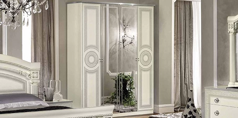 Ντουλάπα τετράφυλλη σε λευκό-ασημί AIDA (AWH4) ΝΤΟΥΛΑΠΕΣ 