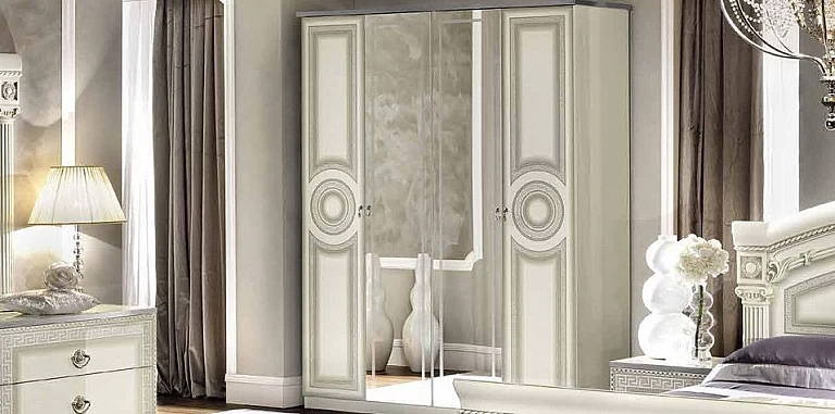 Ντουλάπα τετράφυλλη σε λευκό-ασημί AIDA (AWH4) ΝΤΟΥΛΑΠΕΣ 