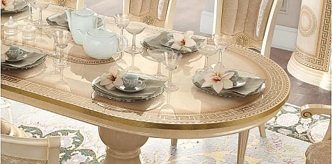 Τραπέζι τραπεζαρίας οβάλ ανοιγόμενο σε εκρού-χρυσό AIDA (AIVG)