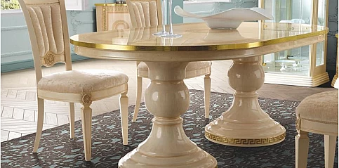 Τραπέζι τραπεζαρίας οβάλ ανοιγόμενο σε εκρού-χρυσό AIDA (AIVG)