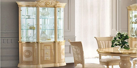Βιτρίνα κλασική με 3 πόρτες εκρού-χρυσό AIDA (AIV3)