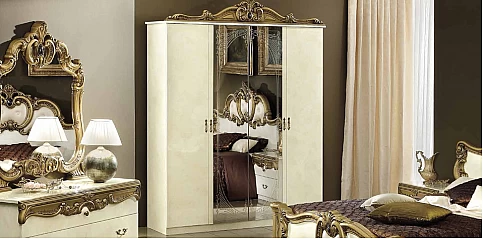 Ντουλάπα τετράφυλλη εκρού-χρυσό BAROCCO (BRIG4) 