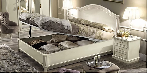 Κρεβάτι υπέρδιπλο με αποθήκευση NOSTALGIA σε λευκή πατίνα (GEND2-RIC) 