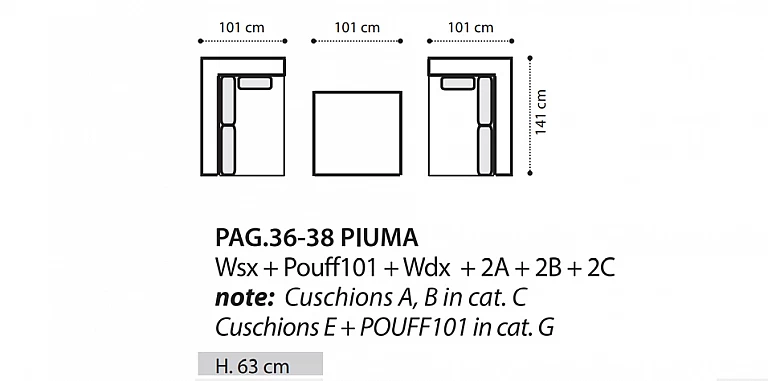 Πολυμορφική σύνθεση καναπέδων μοντέρνου στυλ (PIUMA5) ΚΑΝΑΠΕΣ ΤΡΙΘΕΣΙΟΣ