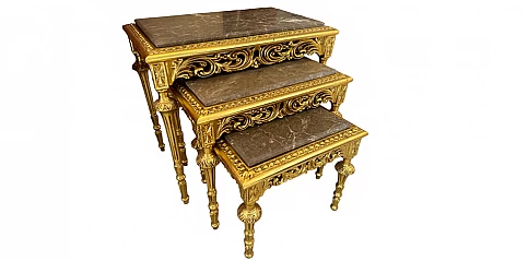 Μπαρόκ Τραπεζάκια ζιγκόν με Χρυσό Φινίρισμα και Μάρμαρο (1531B)