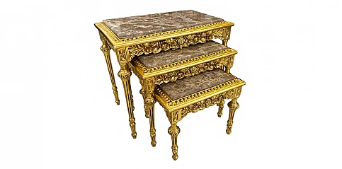 Μπαρόκ Τραπεζάκια ζιγκόν με Χρυσό Φινίρισμα και Μάρμαρο (1532A)