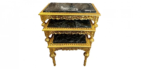 Μπαρόκ Τραπεζάκια Ζιγκόν με Χρυσό Φινίρισμα και Μάρμαρο (1532B)