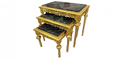 Μπαρόκ Τραπεζάκια Ζιγκόν με Χρυσό Φινίρισμα και Μάρμαρο (1532B)
