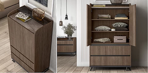 Μοντέρνα Κομότα με Συρτάρια & Ντουλάπι HEXAGON σε Μελί Απόχρωση (HEXA)