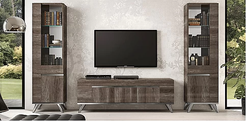 Μοντέρνα βιτρίνα Μονή σε Απόχρωση Vintage δρυός MEDEA (MEDE1) - Γυαλιστερή Όψη