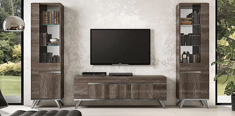 Μοντέρνο έπιπλο τηλεόρασης σε Απόχρωση Vintage δρυός MEDEA (MEDE) - Γυαλιστερή Όψη ΕΠΙΠΛΟ ΤΗΛΕΟΡΑΣΗΣ