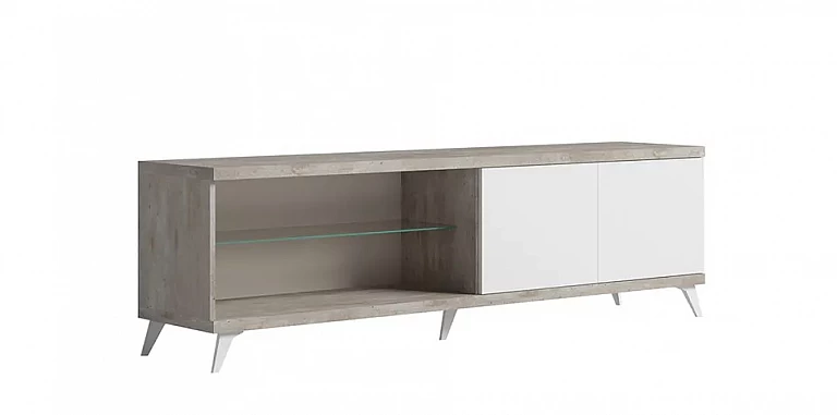 Μοντέρνο έπιπλο τηλεόρασης σε Σύγχρονο Εφέ Πέτρας TREVISO WHITE με Λευκό Γυαλιστερό Φινίρισμα (STATR1)  ΕΠΙΠΛΟ ΤΗΛΕΟΡΑΣΗΣ