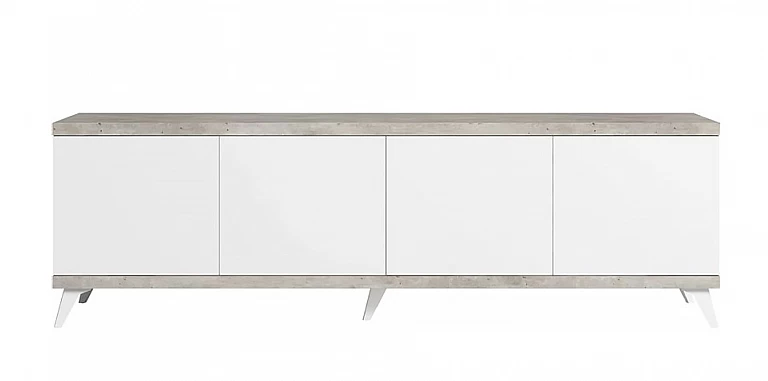 Μοντέρνο έπιπλο τηλεόρασης σε Σύγχρονο Εφέ Πέτρας TREVISO WHITE με Λευκό Γυαλιστερό Φινίρισμα (STATR2)  ΕΠΙΠΛΟ ΤΗΛΕΟΡΑΣΗΣ