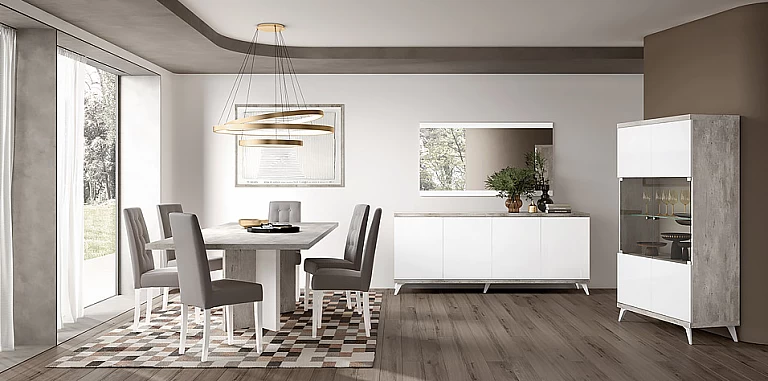 Μοντέρνα βιτρίνα  σε Σύγχρονο Εφέ Πέτρας TREVISO WHITE με Λευκό Γυαλιστερό Φινίρισμα (STATR) ΒΙΤΡΙΝΑ