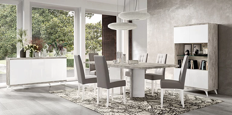 Μοντέρνα βιτρίνα  σε Σύγχρονο Εφέ Πέτρας TREVISO WHITE με Λευκό Γυαλιστερό Φινίρισμα (STATR2) ΒΙΤΡΙΝΑ