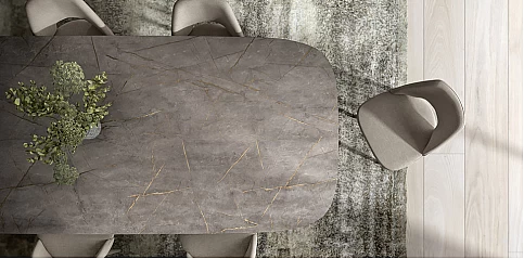 Τραπέζι Τραπεζαρίας Μοντέρνο HEXAGON Gold Marbel (HEXA190) Ανοιγόμενο