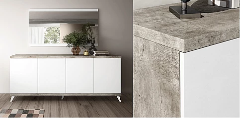Μοντέρνος Μπουφές σε Σύγχρονο Εφέ Πέτρας TREVISO WHITE & Λευκό Γυαλιστερό Φινίρισμα (STATR2) 