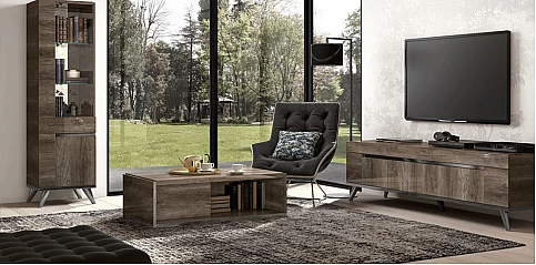 Μοντέρνο τραπεζάκι σαλονιού σε Απόχρωση Vintage δρυός MEDEA (MEDE) - Γυαλιστερή Όψη