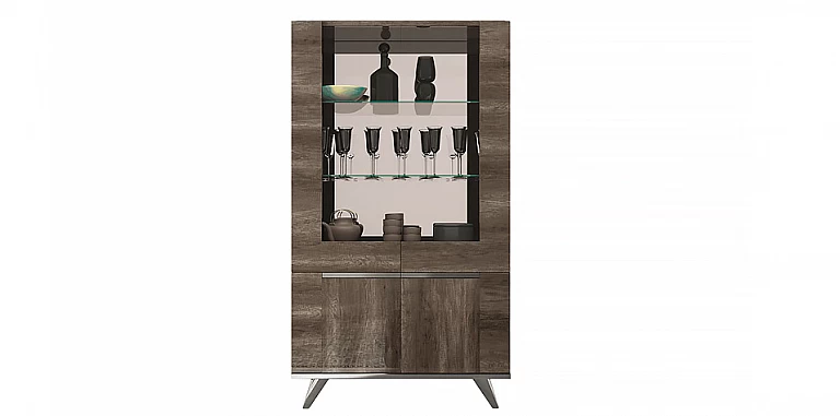 Μοντέρνα βιτρίνα σε Απόχρωση Vintage δρυός MEDEA (MEDE) - Γυαλιστερή Όψη ΒΙΤΡΙΝΑ