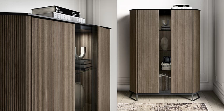 Μοντέρνα βιτρίνα Μονή HEXAGON σε Μελί Απόχρωση (HEXA) ΒΙΤΡΙΝΑ