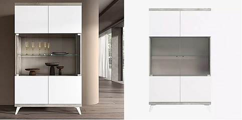 Μοντέρνα βιτρίνα  σε Σύγχρονο Εφέ Πέτρας TREVISO WHITE με Λευκό Γυαλιστερό Φινίρισμα (STATR) 