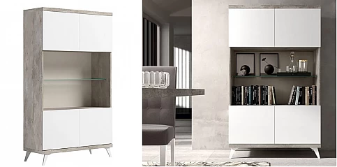 Μοντέρνα βιτρίνα  σε Σύγχρονο Εφέ Πέτρας TREVISO WHITE με Λευκό Γυαλιστερό Φινίρισμα (STATR2) 