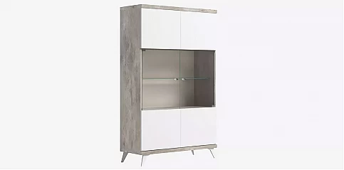 Μοντέρνα βιτρίνα  σε Σύγχρονο Εφέ Πέτρας TREVISO WHITE με Λευκό Γυαλιστερό Φινίρισμα (STATR) 