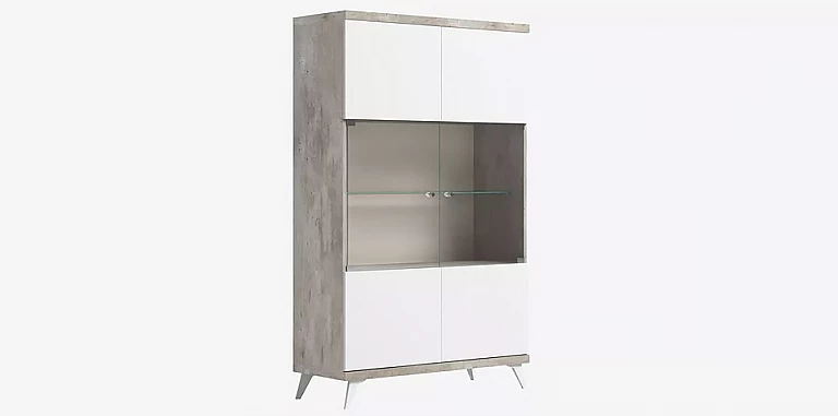 Μοντέρνα βιτρίνα  σε Σύγχρονο Εφέ Πέτρας TREVISO WHITE με Λευκό Γυαλιστερό Φινίρισμα (STATR) ΒΙΤΡΙΝΑ