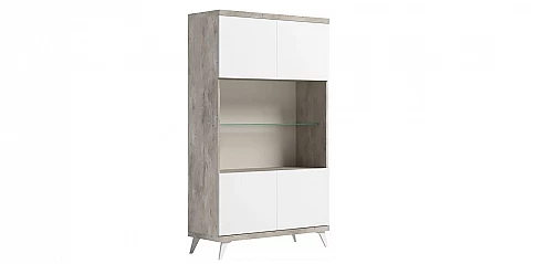 Μοντέρνα βιτρίνα  σε Σύγχρονο Εφέ Πέτρας TREVISO WHITE με Λευκό Γυαλιστερό Φινίρισμα (STATR2) 