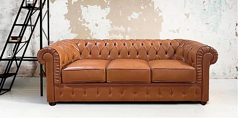 Καναπές δερμάτινος 3θέσιος Camel (3045)