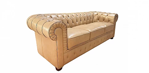 Καναπές δερμάτινος 3θέσιος εκρού (3086)