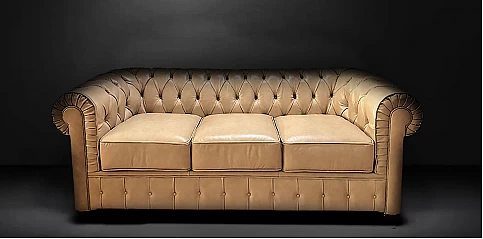 Καναπές δερμάτινος 3θέσιος εκρού (3086)