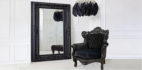 Καθρέφτης κλασικός με σκάλισμα σε μαύρο (8898)
