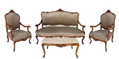 Σετ Καθιστικού Louis XV με Ξυλόγλυπτα Μοτίβα – Έπιπλα Εποχής στυλ (0001)