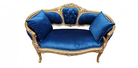 Μπαρόκ καναπεδάκι εποχής μπλε βελούδο LOVE SEAT (0003)