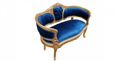 Μπαρόκ καναπεδάκι εποχής μπλε βελούδο LOVE SEAT (0003)