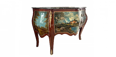 Κομότα εποχής με ελαιογραφία (3002) Έπιπλα Λουϊ Κένζ (Louis Kenz) 