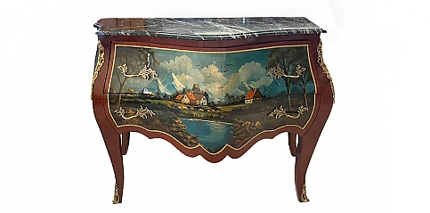 Κομότα εποχής με ελαιογραφία (3002) Έπιπλα Λουϊ Κένζ (Louis Kenz) 